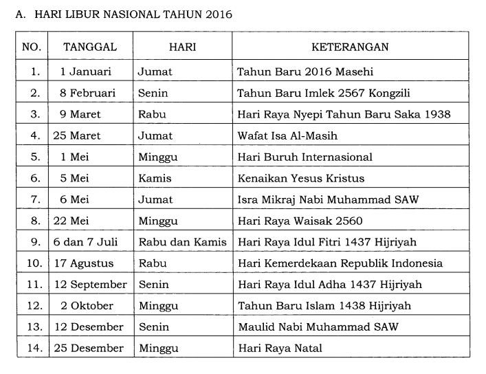 Libur Nasional 2016